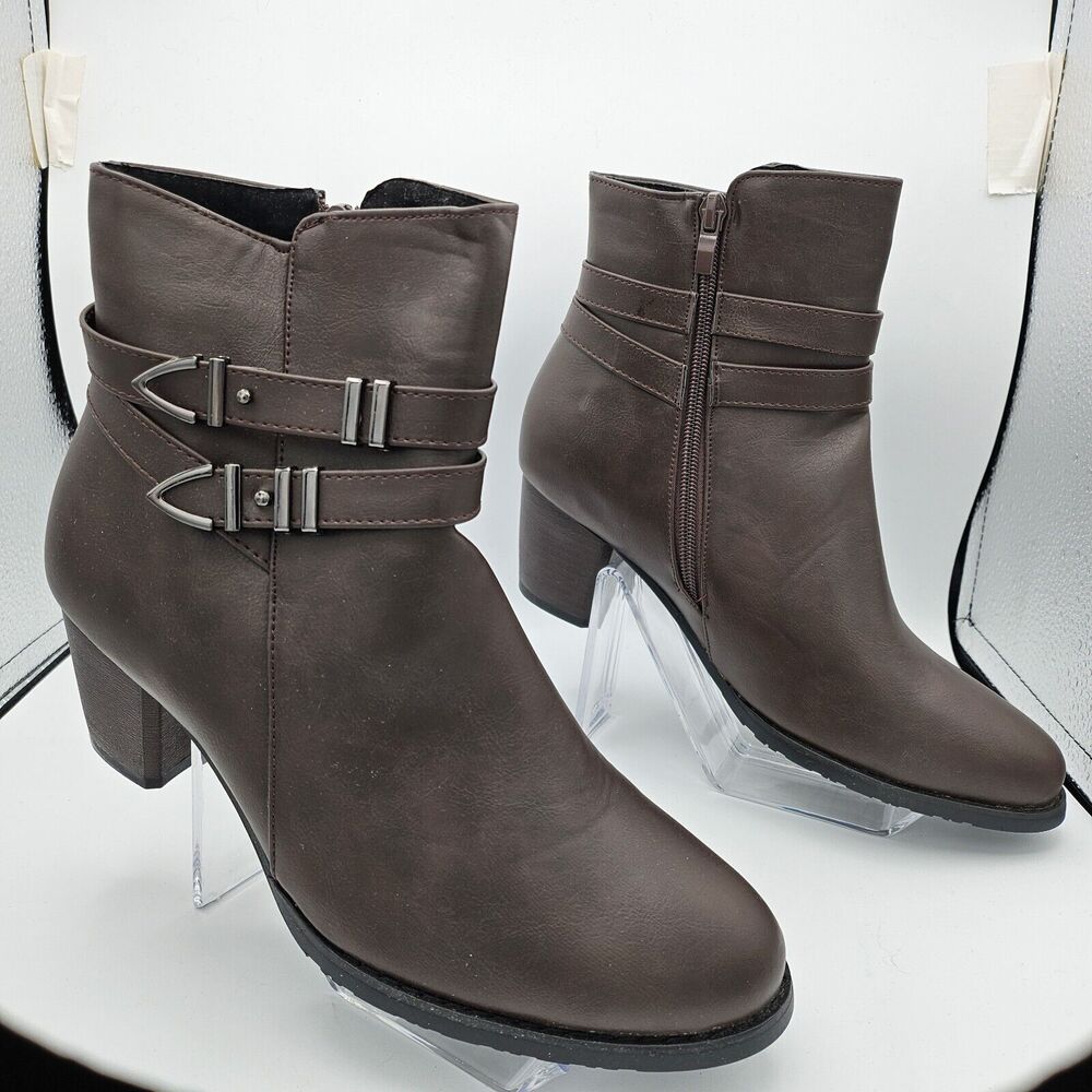 Golden Road Womens Size 9 Brown Faux Leather Ankle Boots Buckle Strap Booties